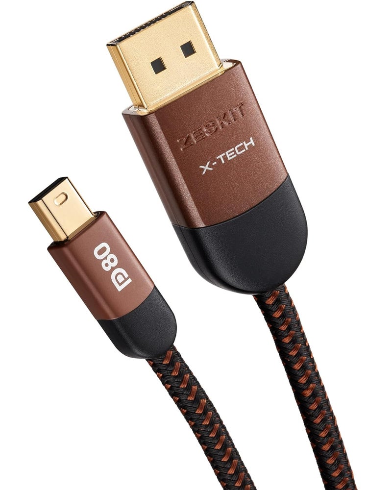 Zeskit X-Tech VESA Certified Mini Displayport to Displayport DP 2.1 Cable DP80 80Gpbs, 3ft - Image 1